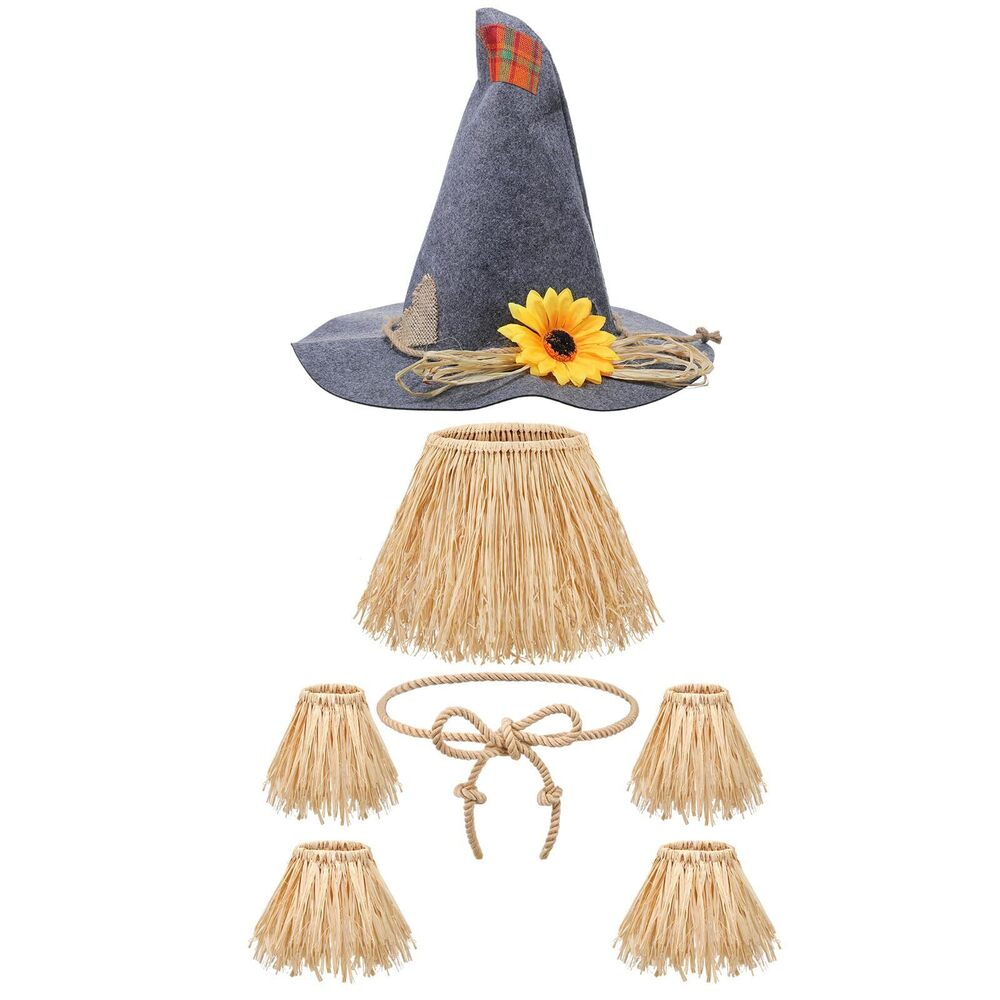 6961 7 Pieces Scarecrow Costume Set Include Raffia Scarecrow